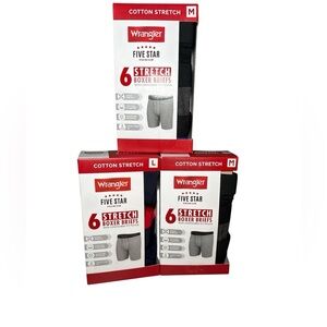 NEW-Wrangler 6 packMen's Boxer Briefs Cotton Stretch Black Gray Red S,M,L,XL